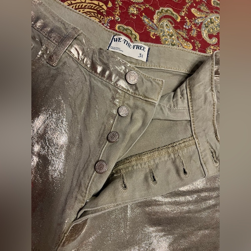 Free People, Metallic Good Luck Barrel Jeans, sz 31 - Picture 4 of 8